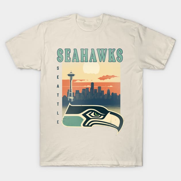 Seattle Seahawks Vintage Style T-Shirt by Retro Travel Design